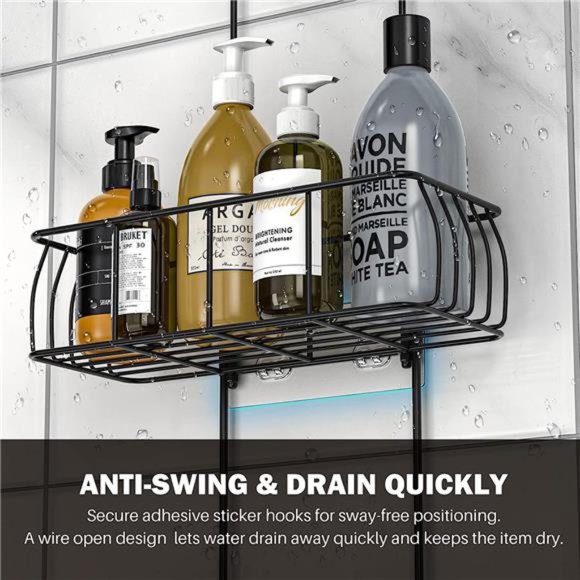 Anti-Swing Hanging Shower Caddy, Over Head Shower Caddy Rustproof with hooks - Picture 3 of 6